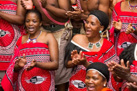 Mbabane, Swaziland - March 21, 2013: Swazi singers wearing traditional garb