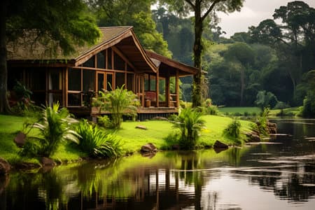 Cozy eco-house on the banks of the river, among the tropical forest, for a quiet rest and relaxation
